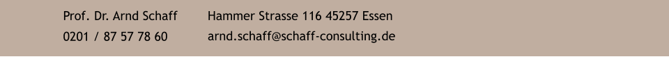 Hammer Strasse 116 45257 Essen  arnd.schaff@schaff-consulting.de Prof. Dr. Arnd Schaff 0201 / 87 57 78 60